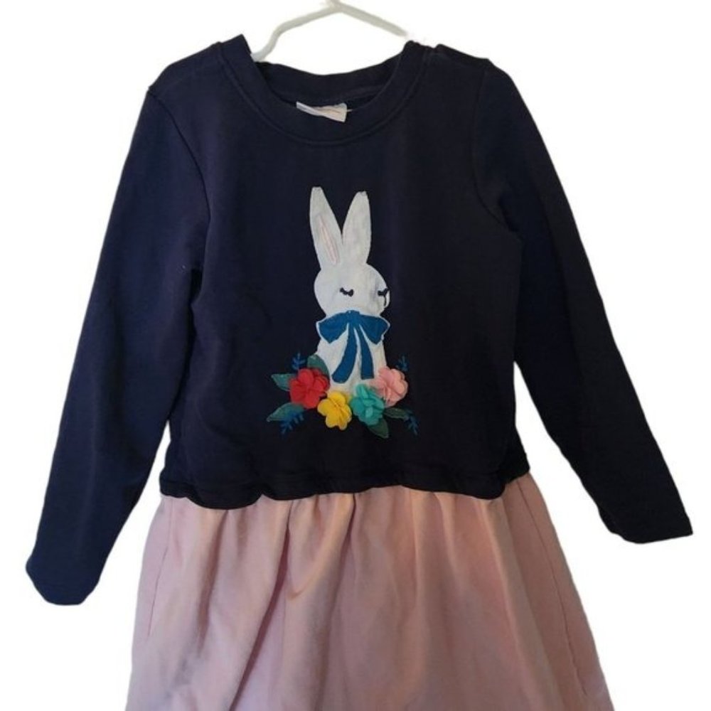Hanna Andersson Bunny Sweatshirt Dress Applique Floral 130 8 Years Kids Girl - Picture 7 of 9